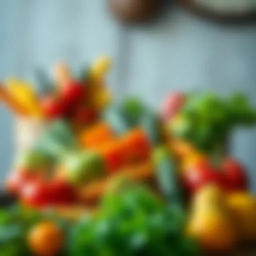 A vibrant display of fresh vegetables and fruits arranged artistically