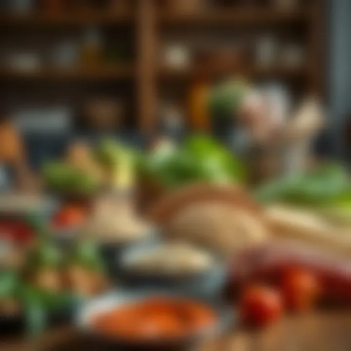 Balancing Macronutrients A diverse array of whole grains, proteins, and healthy fats laid out on a table