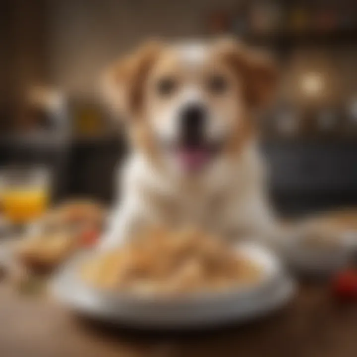 A happy dog enjoying a bowl of chicken and rice