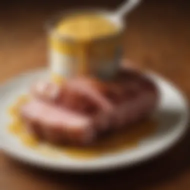 Honey Mustard Glaze on Canned Ham Canned ham glazed with a honey mustard sauce