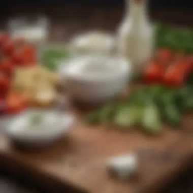 The ingredients required for making ranch dressing displayed on a wooden table