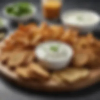 Snacks Paired with Ranch Dressing An array of delicious snacks served with ranch dressing