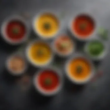 Diverse Marinades for Grilling A selection of marinades neatly displayed in small bowls