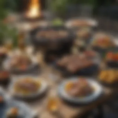 Elegant Grilling Dinner Setup An enticing table setting featuring grilled dishes and complementary sides