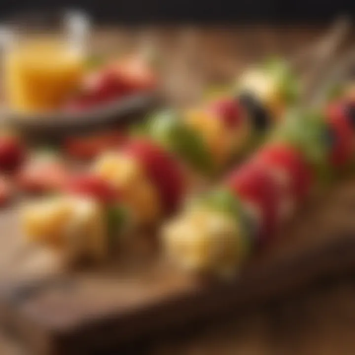 Creative presentation of fruit and cheese skewers