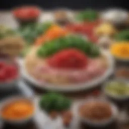 Colorful low carb ingredients spread out on a kitchen counter