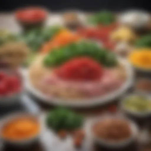 Colorful low carb ingredients spread out on a kitchen counter