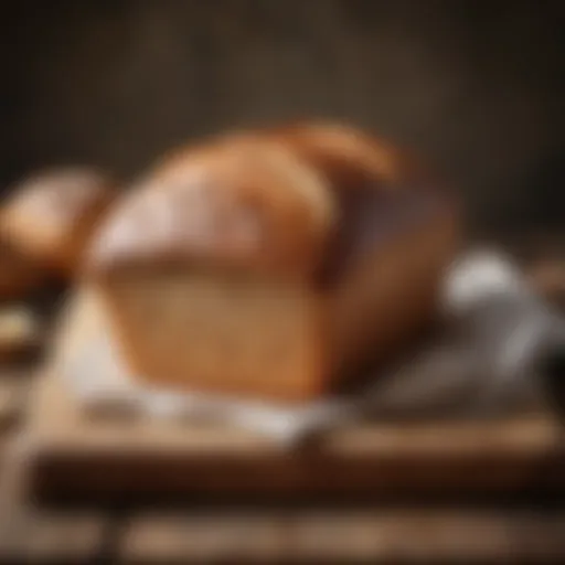 A loaf of freshly baked gluten-free bread resting on a wooden cutting board with a rustic background.