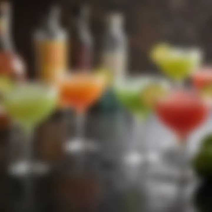 Colorful array of slushy margarita variations in different glasses