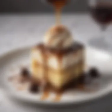 Coffee syrup drizzled over a dessert