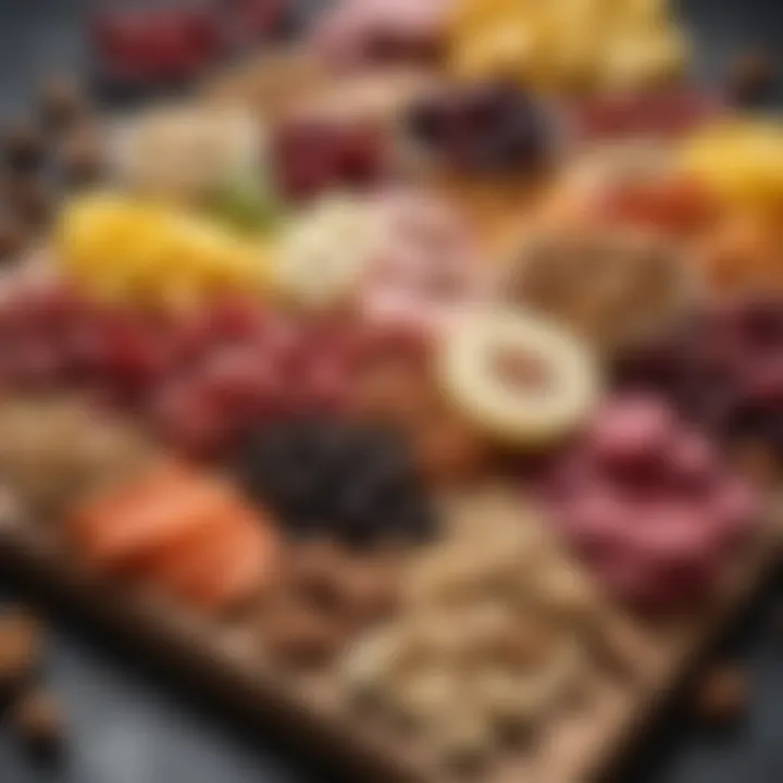 Colorful array of fruits and nuts complementing the charcuterie selection