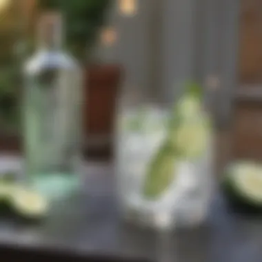 A beautifully styled cucumber gin and tonic on a summer patio