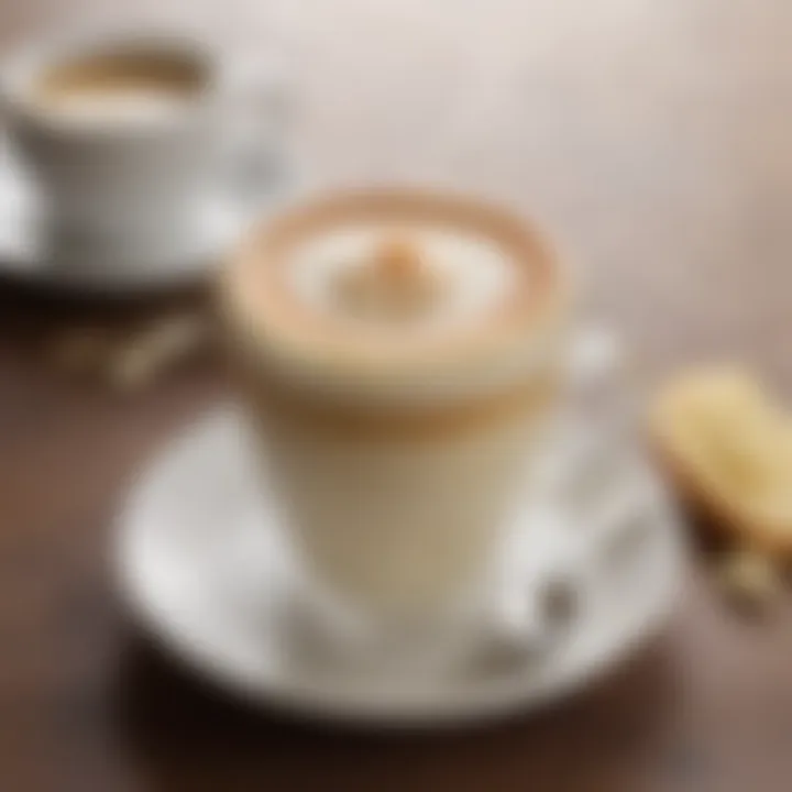 An elegant cup of French vanilla latte topped with frothy milk and a dash of vanilla