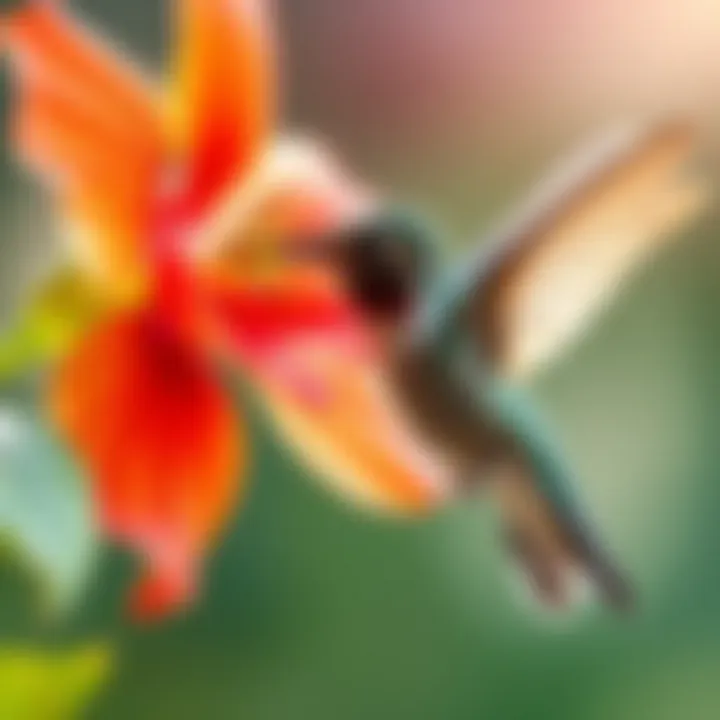 Hummingbird Feeding on a Blossom Close-up of a hummingbird feeding from a vibrant flower