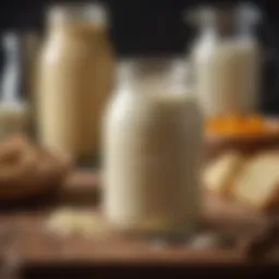 A glass jar filled with freshly made buttermilk surrounded by ingredients.