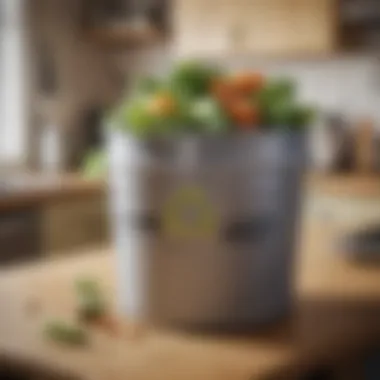 Innovative Recycling Ideas for Sustainability Creative recycling ideas displayed around a kitchen scrap bucket, emphasizing eco-friendly practices.