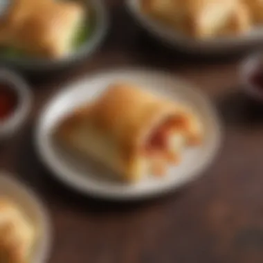 A beautifully plated crescent roll hot pocket with a side of dipping sauce.