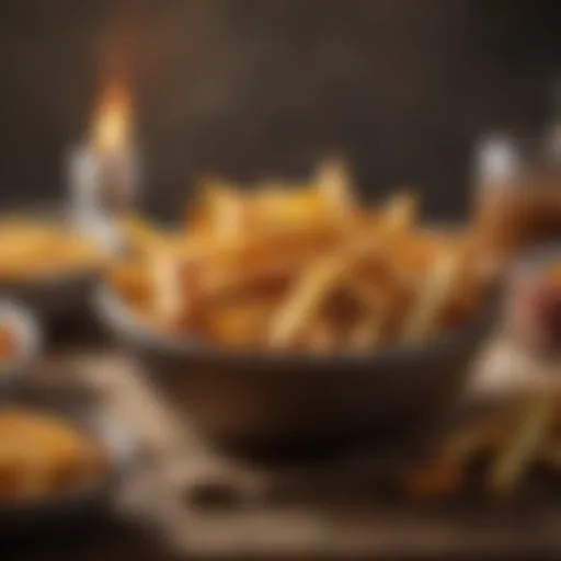 Golden brown crispy fries served in a rustic bowl