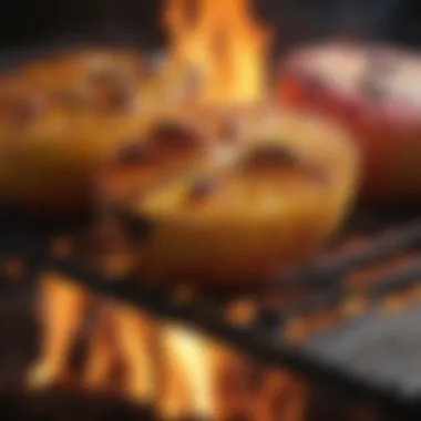 Delicious fruits caramelizing on a grill