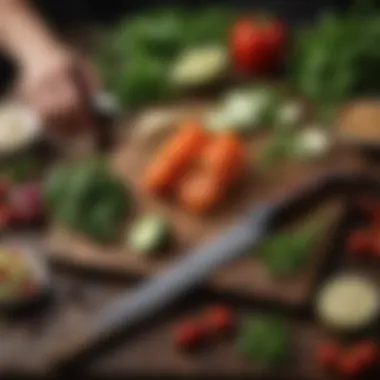 The Cutco French Chef Knife alongside various vegetables and herbs