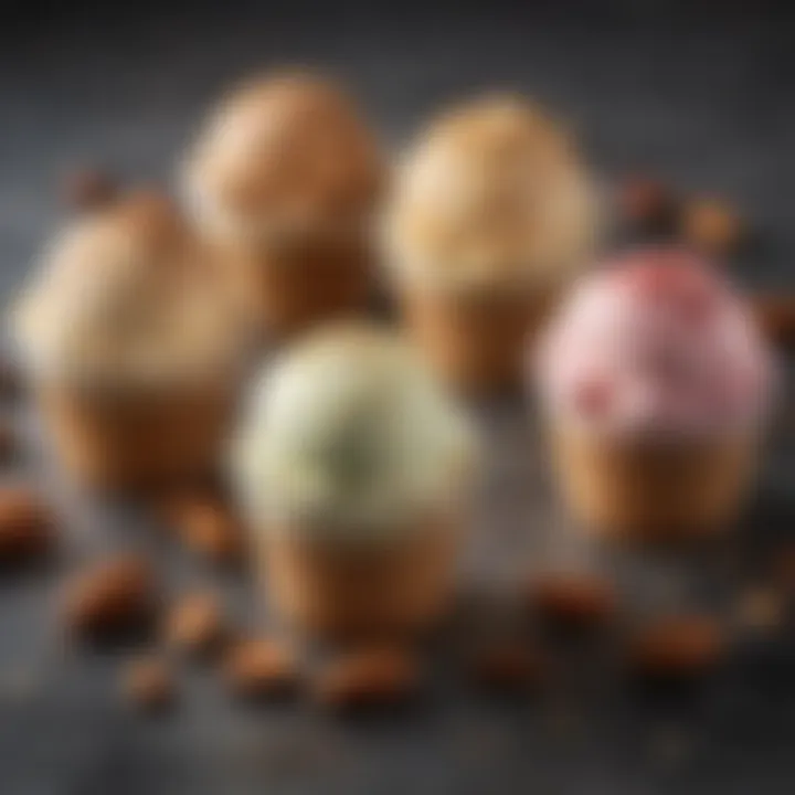 A variety of toppings for almond ice cream