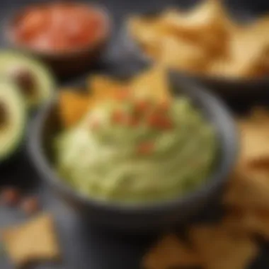 Creamy Guacamole Delight A close-up of creamy guacamole paired with Doritos