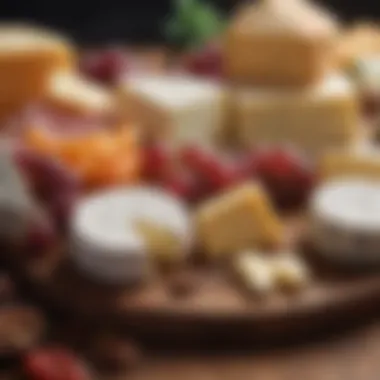 A variety of artisanal cheeses arranged elegantly with unique textures.