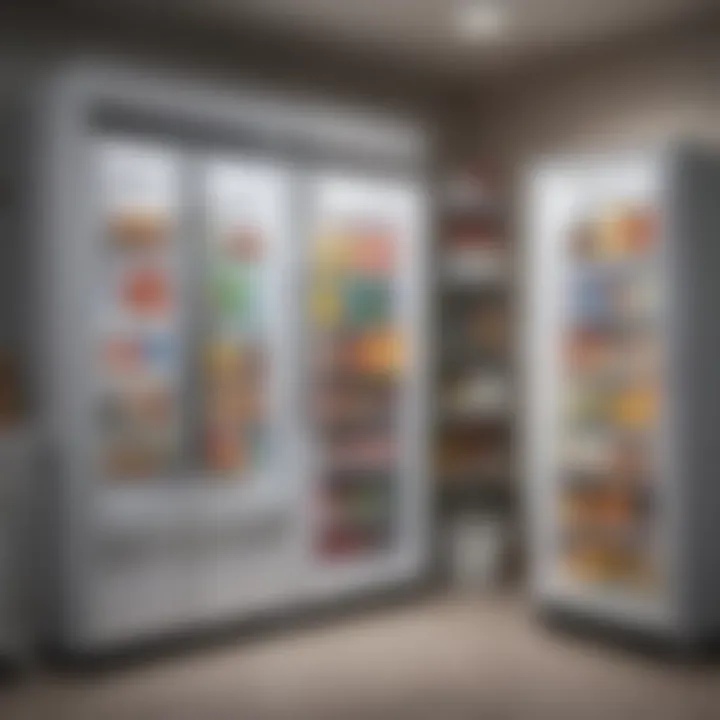 Various models of dorm refrigerators displayed in a showroom