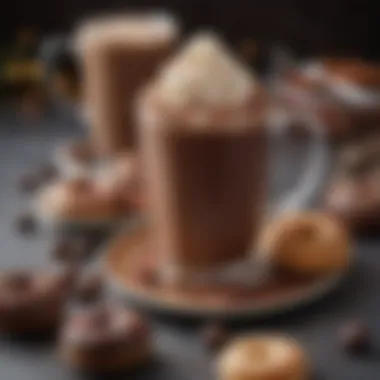 Festive Seasonal Chocolate Offerings Seasonal representation of Dunkin' Donuts chocolate beverages with festive decorations.
