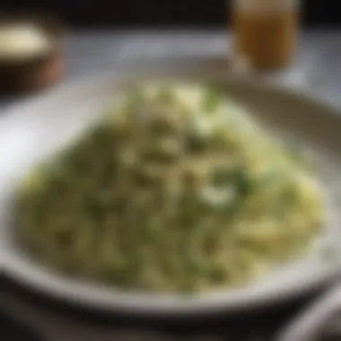 Zucchini Noodles with Basil and Parmesan Vibrant zucchini noodles topped with fresh basil and a sprinkle of parmesan cheese