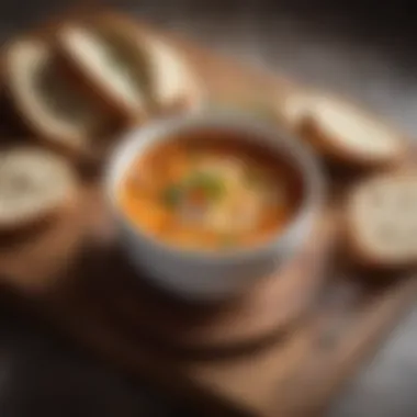 A cozy bowl of hearty soup with bread on the side