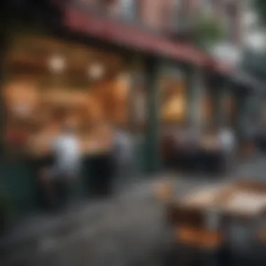 Culinary Socialization in Urban Settings A picturesque urban café bustling with patrons enjoying meals throughout the day