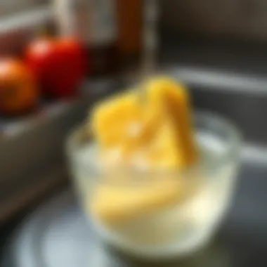 Soaking kitchen sponge in vinegar solution