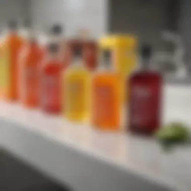 Natural cleaning agents arranged on a bathroom counter