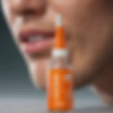 A close-up of a nasal spray bottle with natural ingredients