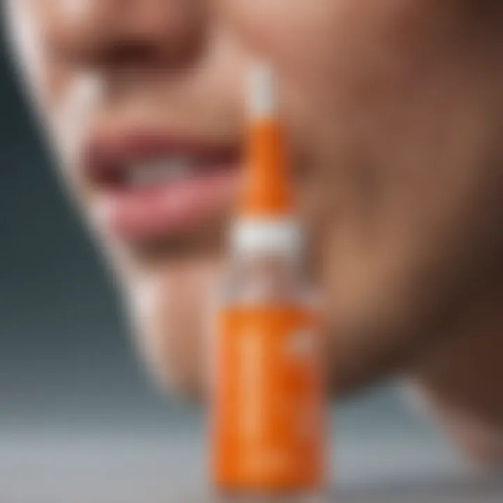 A close-up of a nasal spray bottle with natural ingredients