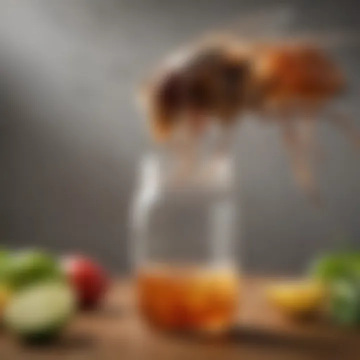 Homemade trap for fruit flies using vinegar and a jar