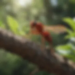 Close-up view of a red wasp on a branch
