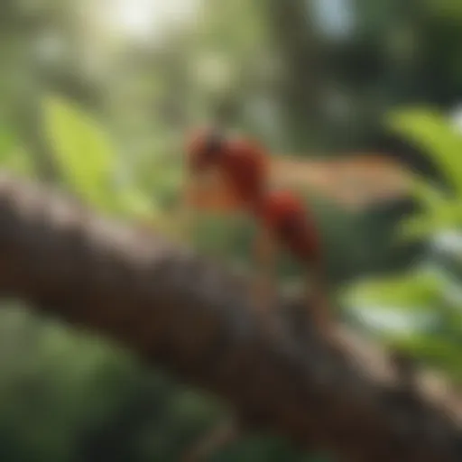 Close-up view of a red wasp on a branch