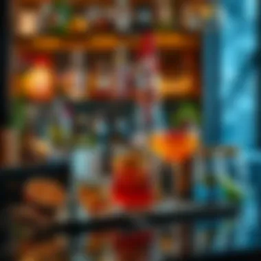 Elegant setup of various drink ingredients on a stylish bar