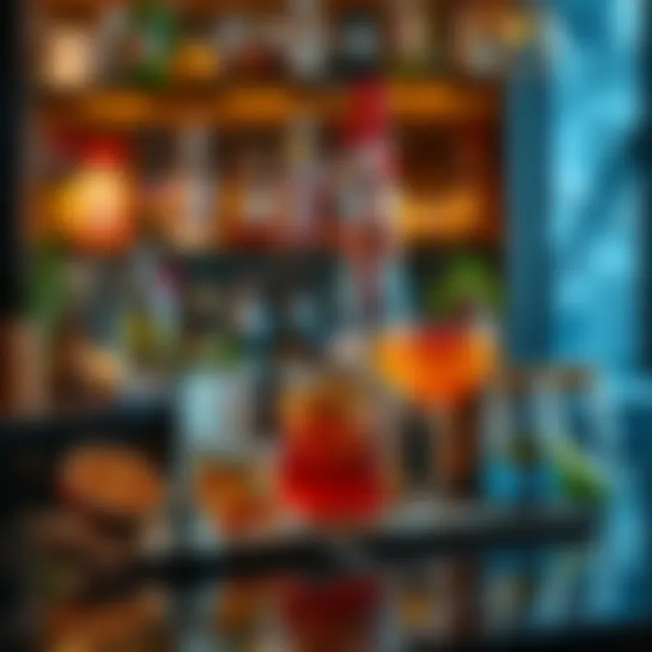 Elegant setup of various drink ingredients on a stylish bar