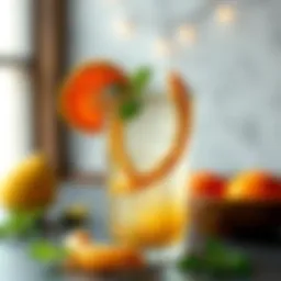 Refreshing non-alcoholic beverage garnished with mint and citrus