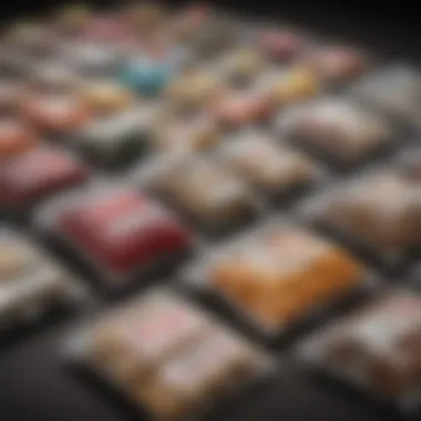 Diverse Vacuum-Sealed Food Packages Variety of vacuum-sealed food packages lined up