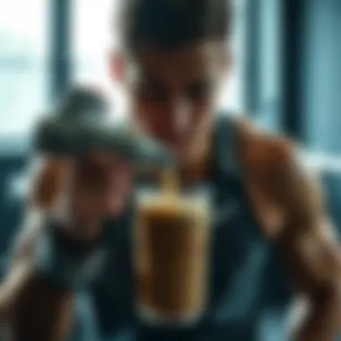 Post-Workout Energy Boost An energetic athlete enjoying a protein shake post-workout