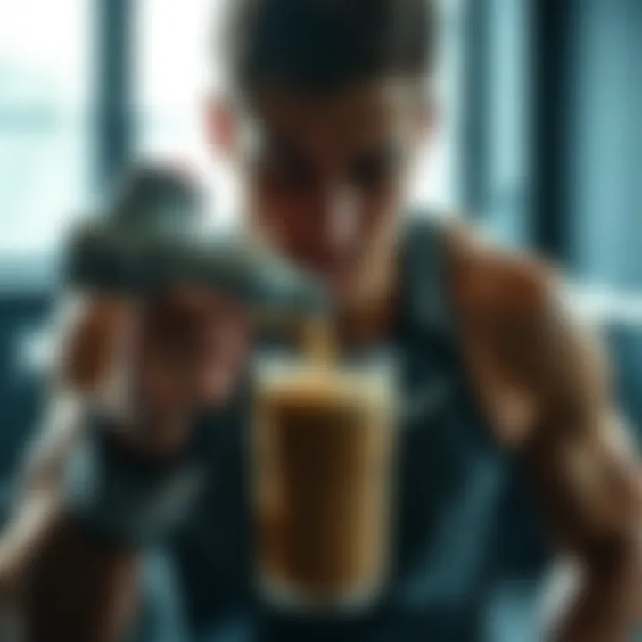 Post-Workout Energy Boost An energetic athlete enjoying a protein shake post-workout