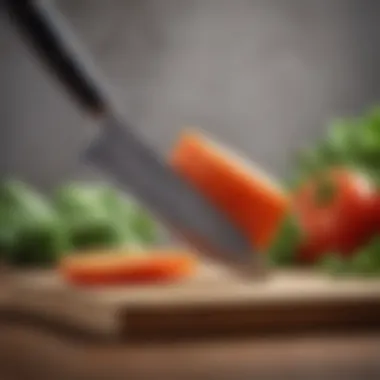 A detailed shot showcasing the blade and handle of a high-quality vegetable knife.