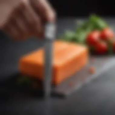 Safe Knife Cutting Techniques An illustration of safe cutting techniques with a focus on knife grip and positioning.