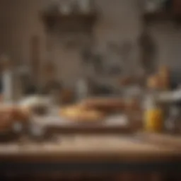 A well-organized baker's workspace featuring essential tools