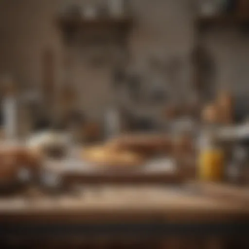 A well-organized baker's workspace featuring essential tools