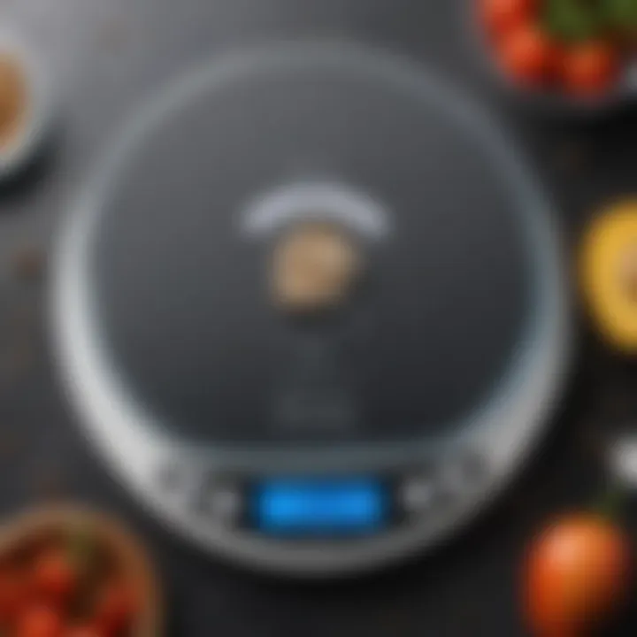 Close-up of Etekcity kitchen scale displaying precise measurements.